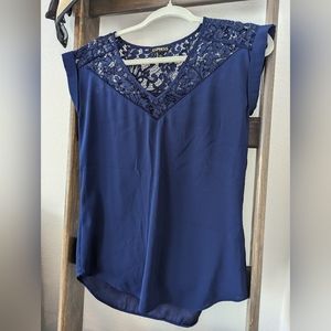 Women's Blue Express Cuffed Lace Top - Size XS